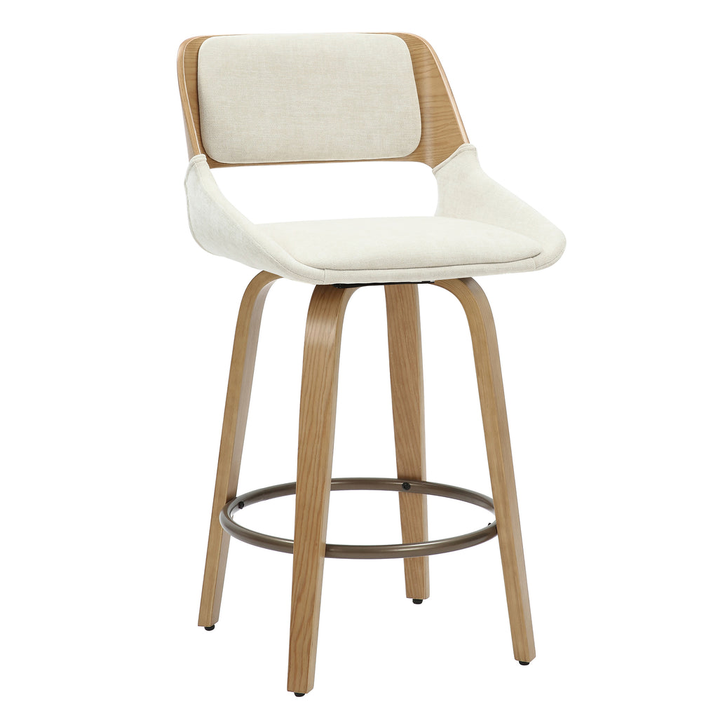 Hudson 26″ Counter Stool with Swivel (Beige Fabric and Natural) (Set of 2)