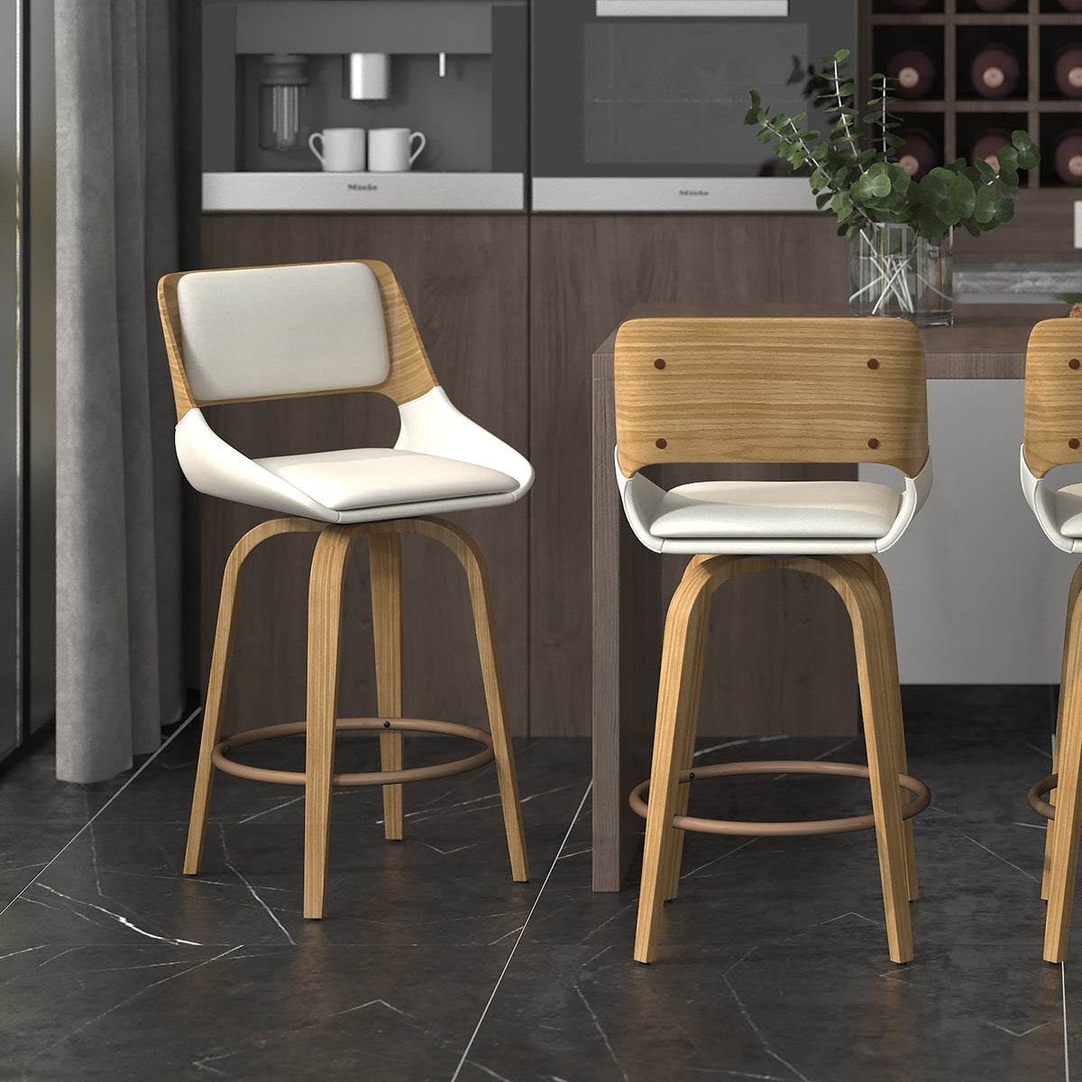 Hudson 26″ Counter Stool with Swivel (Beige Fabric and Natural) (Set of 2)