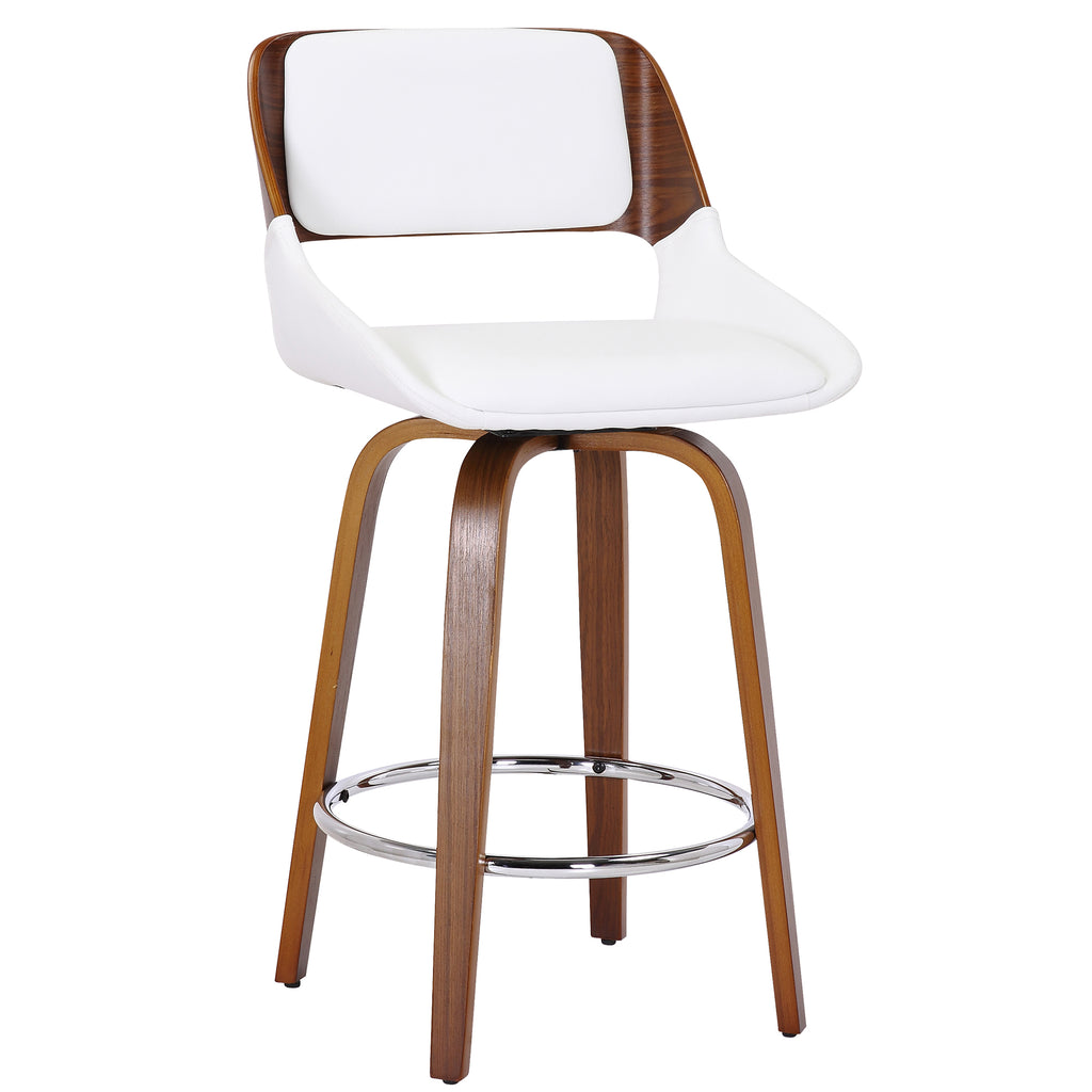 Hudson 26″ Counter Stool with Swivel (White Faux Leather and Walnut) (Set of 2)