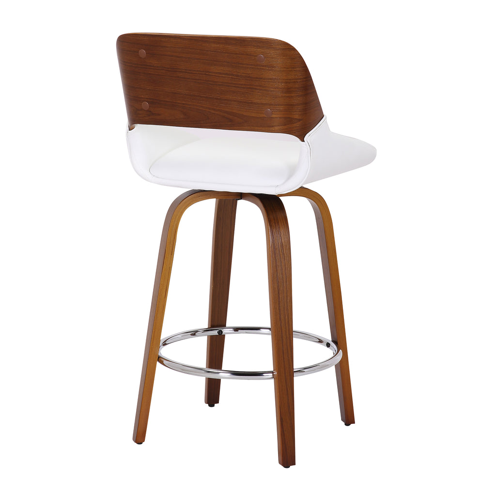 Hudson 26″ Counter Stool with Swivel (White Faux Leather and Walnut) (Set of 2)