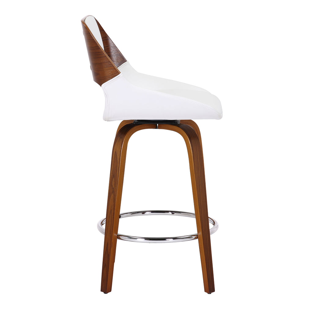 Hudson 26″ Counter Stool with Swivel (White Faux Leather and Walnut) (Set of 2)