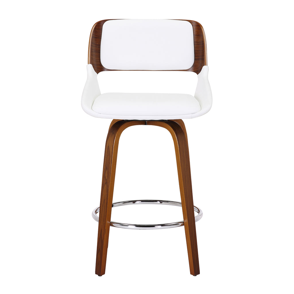 Hudson 26″ Counter Stool with Swivel (White Faux Leather and Walnut) (Set of 2)