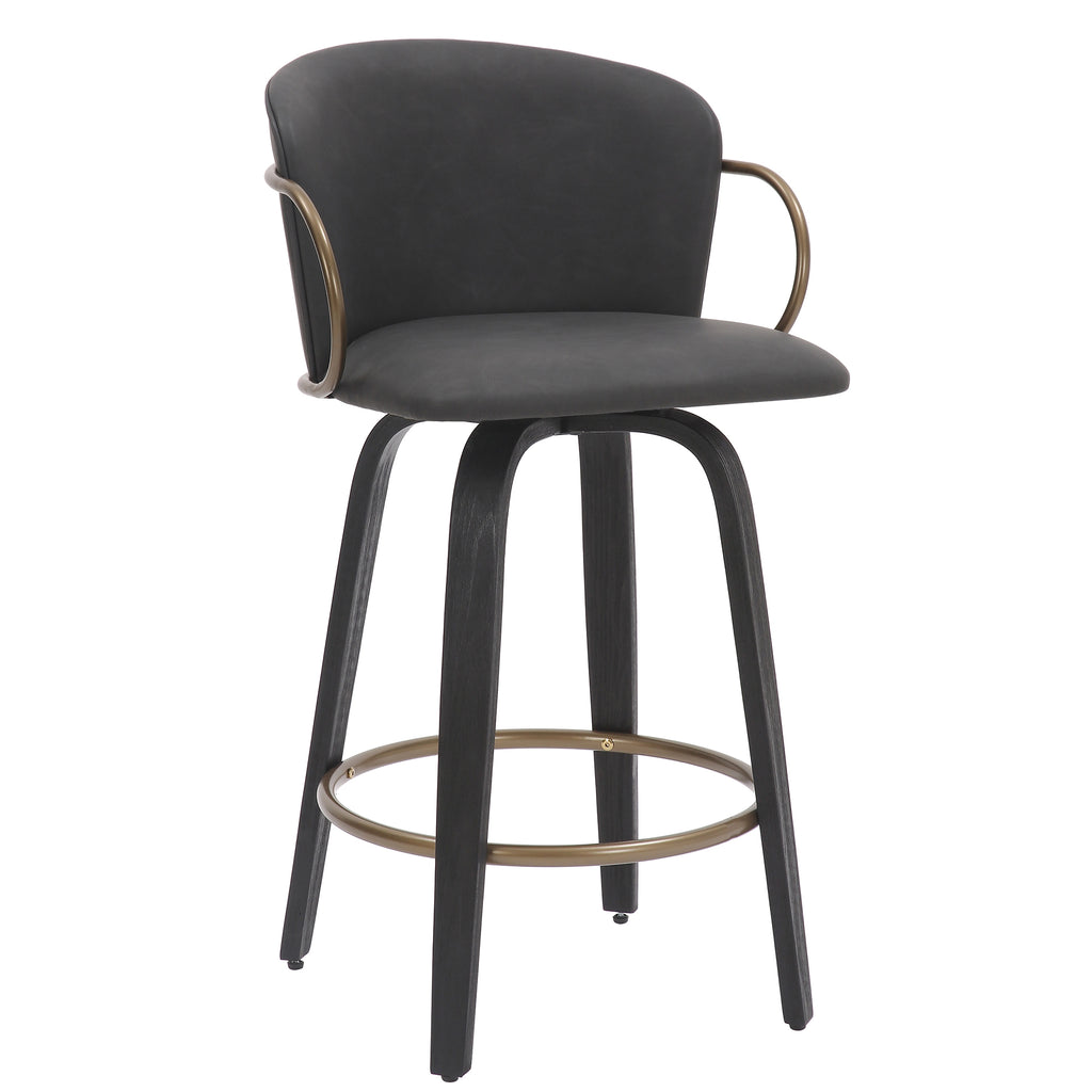 Lawson 26″ Counter Stool with Swivel (Charcoal and Black and Aged Gold) (Set of 2)