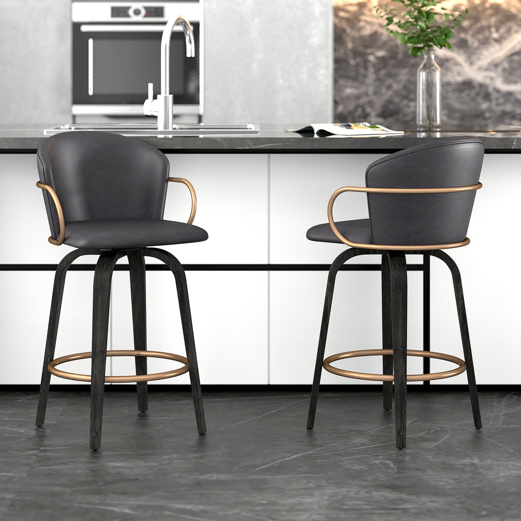 Lawson 26″ Counter Stool with Swivel (Charcoal and Black and Aged Gold) (Set of 2)