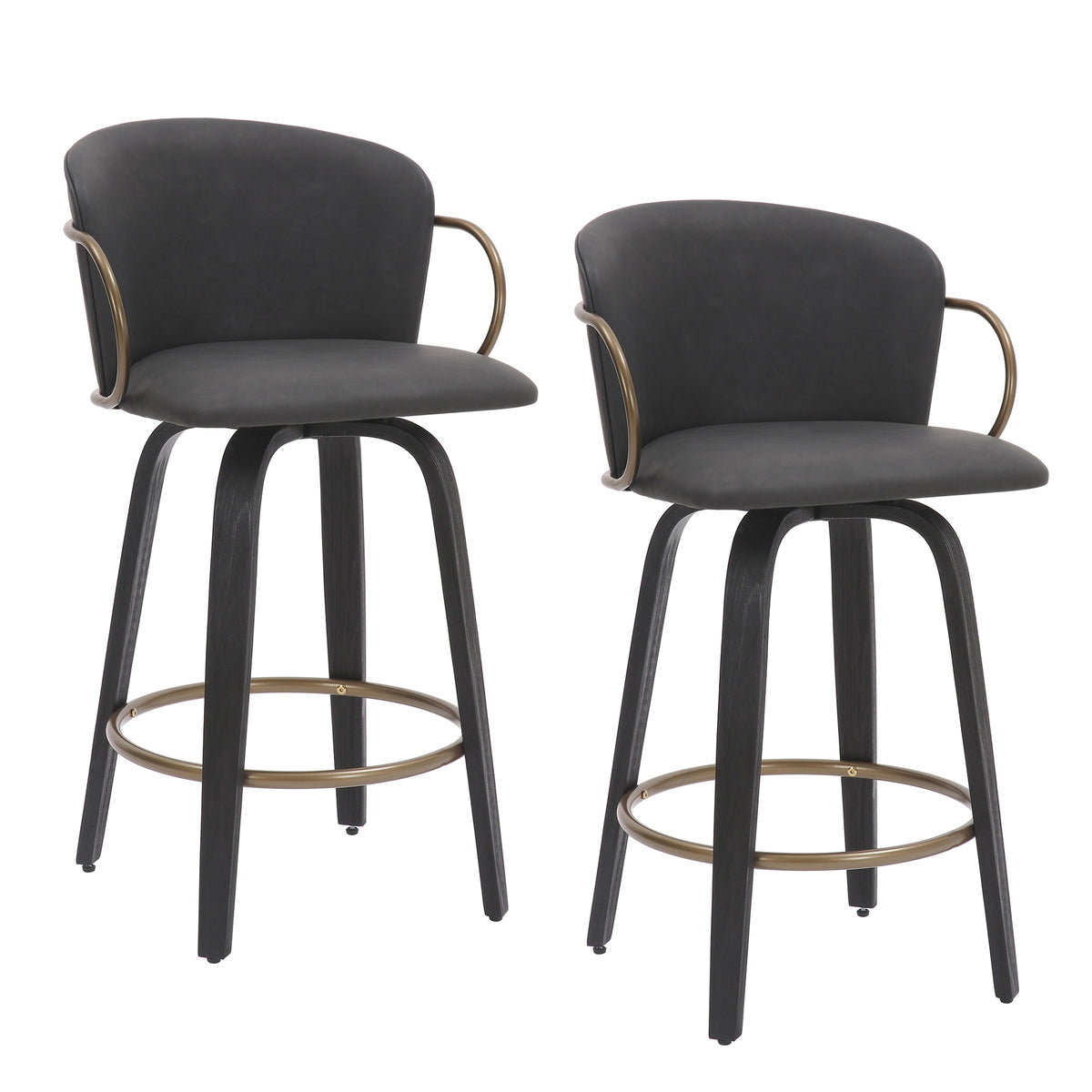 Lawson 26″ Counter Stool with Swivel (Charcoal and Black and Aged Gold) (Set of 2)