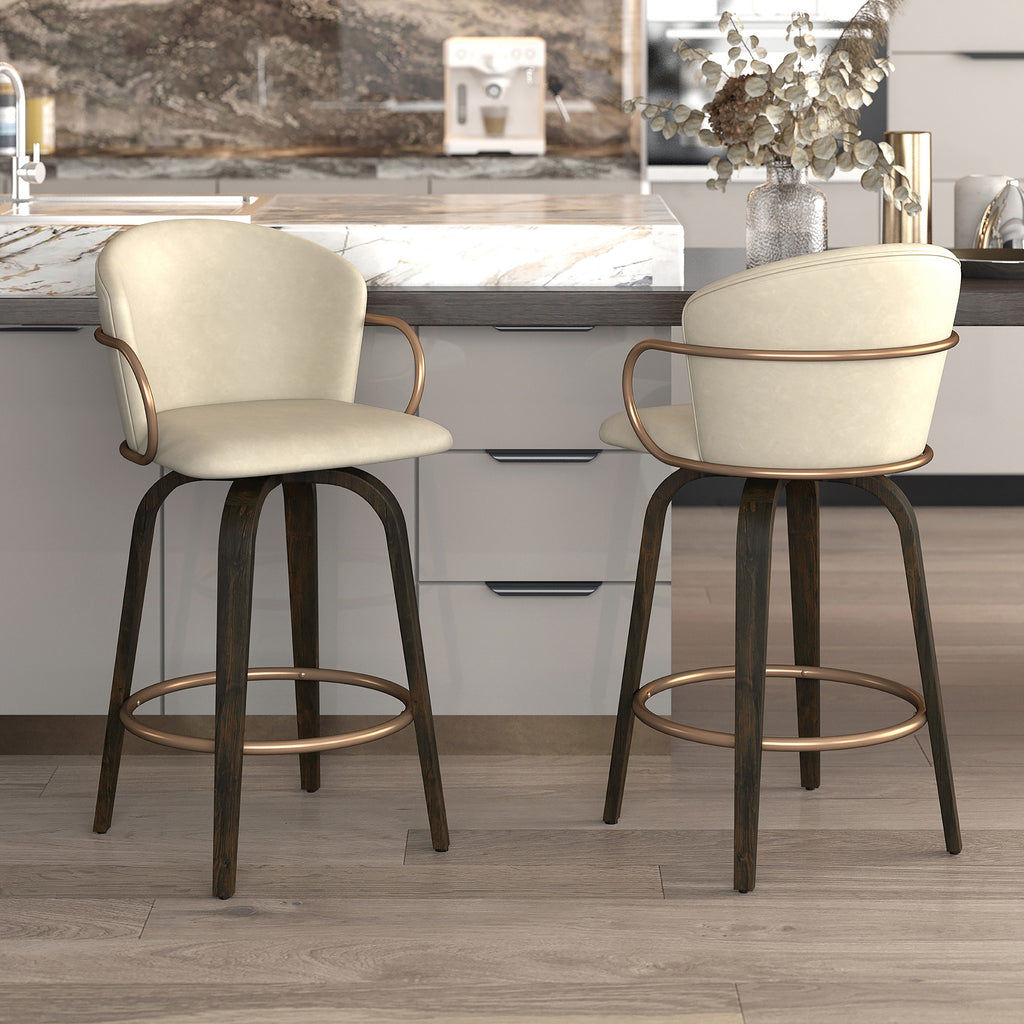 Lawson 26″ Counter Stool with Swivel (Ivory and Brown and Aged Gold) (Set of 2)