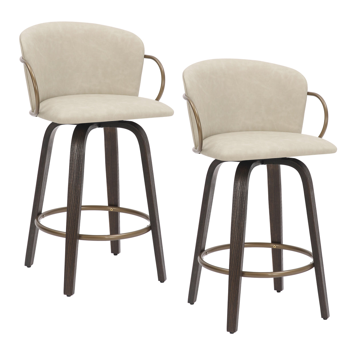 Lawson 26″ Counter Stool with Swivel (Ivory and Brown and Aged Gold) (Set of 2)