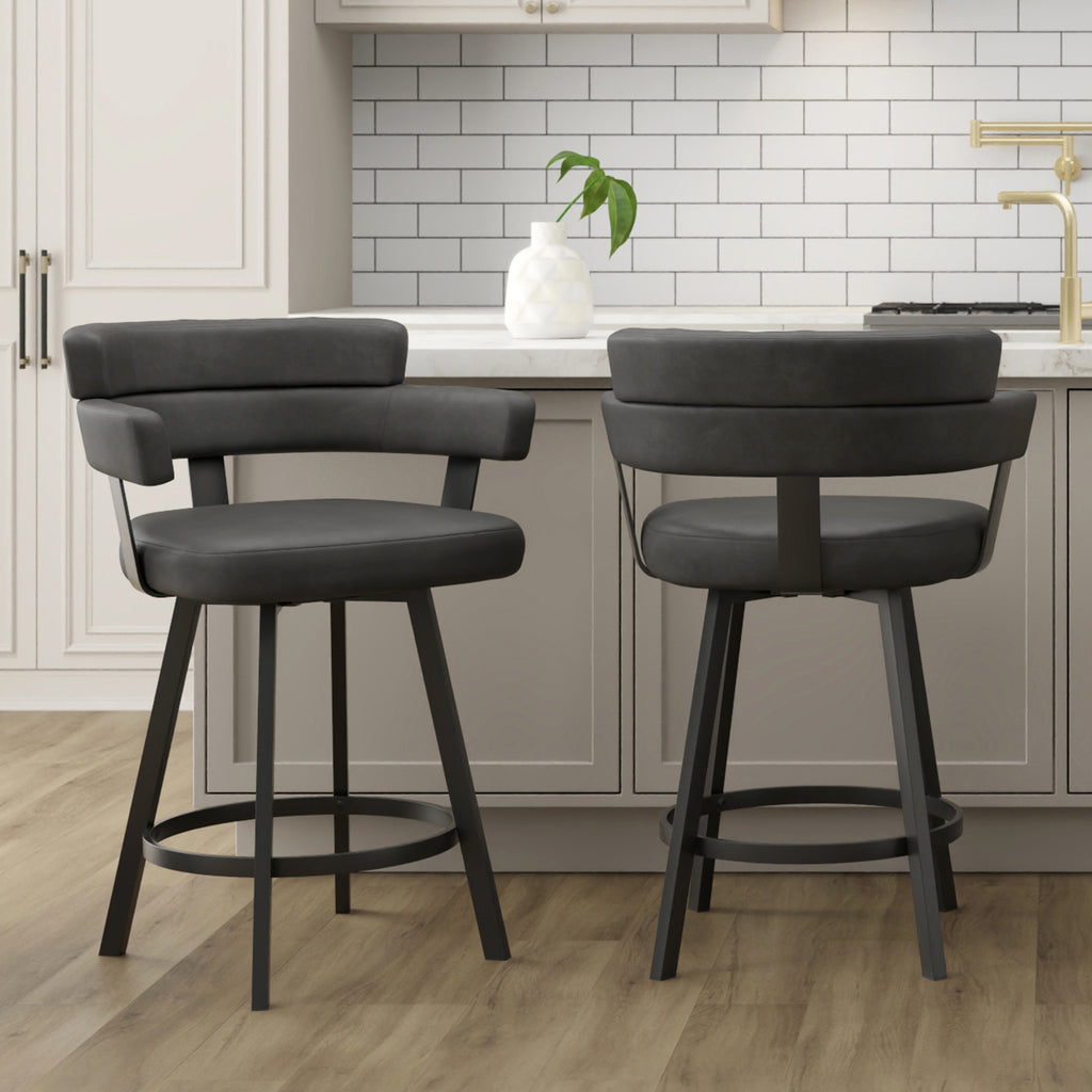 Oberon 26″ Counter Stool with Swivel (Charcoal and Black) (Set of 2)
