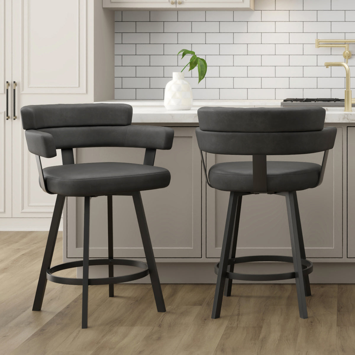 Oberon 26″ Counter Stool with Swivel (Charcoal and Black) (Set of 2)