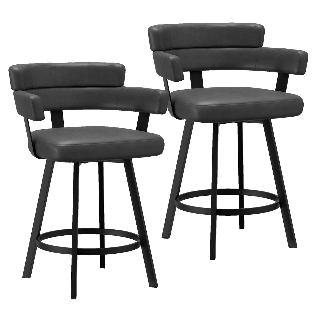 Oberon 26″ Counter Stool with Swivel (Charcoal and Black) (Set of 2)
