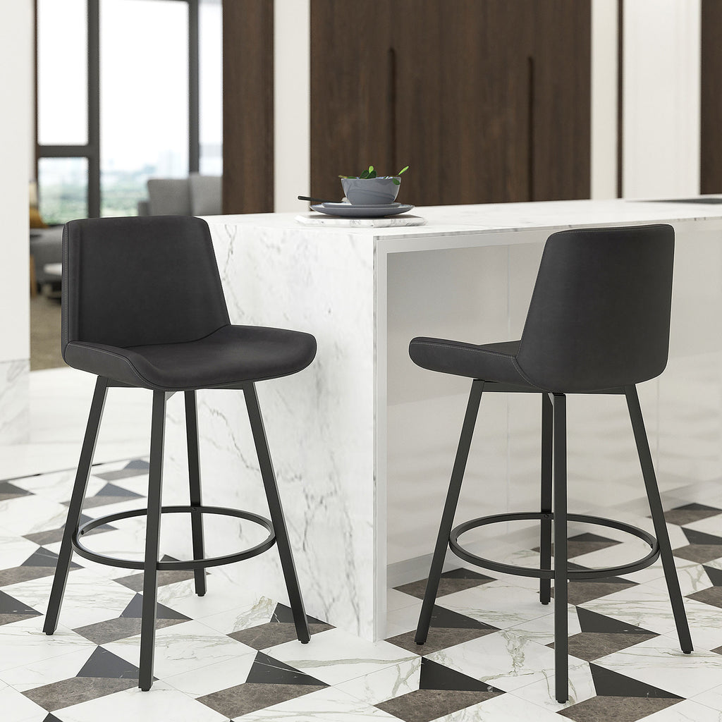 Fern 26″ Counter Stool with Swivel (Vintage Charcoal PU and Black) (Set of 2)