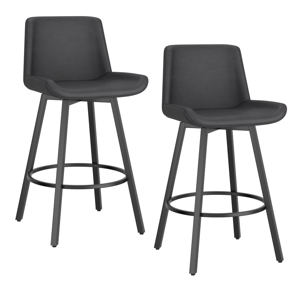 Fern 26″ Counter Stool with Swivel (Vintage Charcoal PU and Black) (Set of 2)
