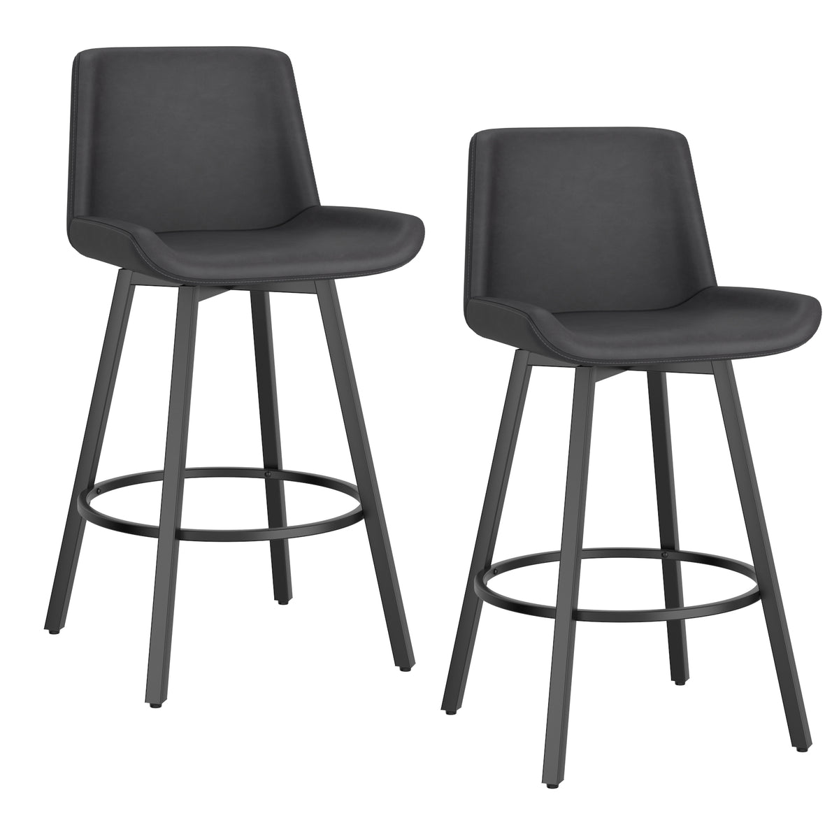 Fern 26″ Counter Stool with Swivel (Vintage Charcoal PU and Black) (Set of 2)