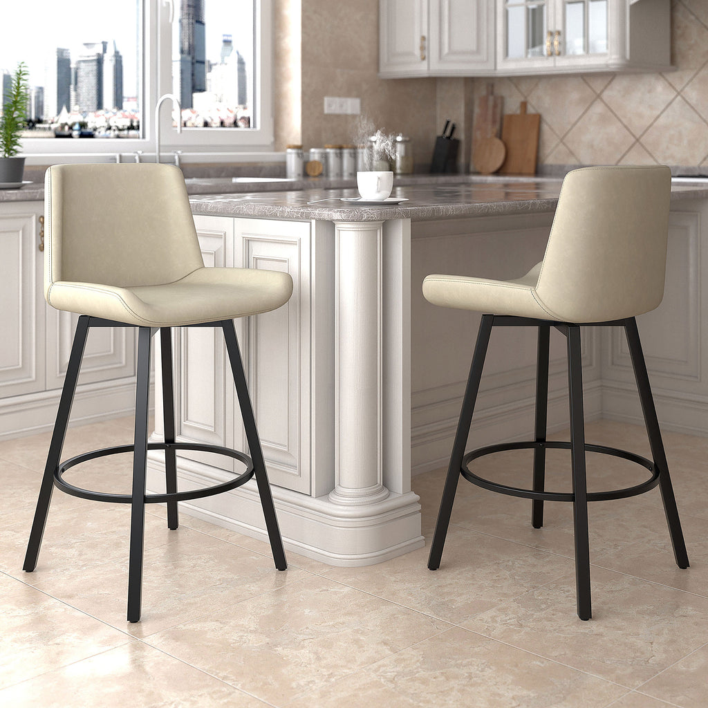 Fern 26″ Counter Stool with Swivel (Vintage Ivory PU and Black) (Set of 2)