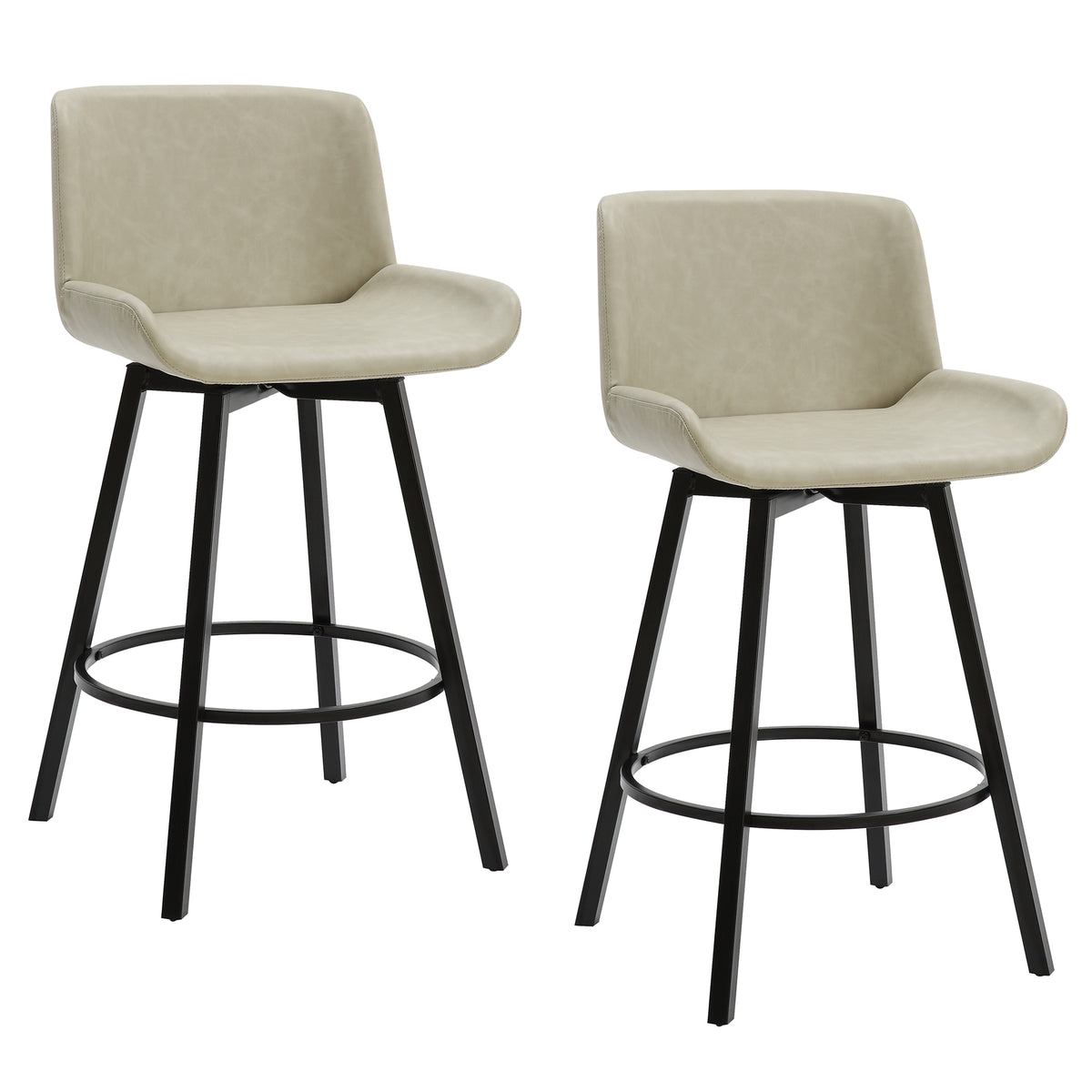 Fern 26″ Counter Stool with Swivel (Vintage Ivory PU and Black) (Set of 2)