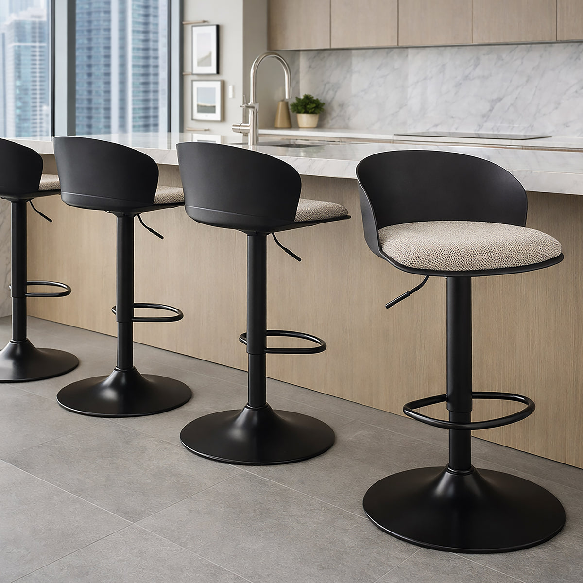 Mabel Adjustable Air-Lift Stool (Black and Beige) (Set of 2)