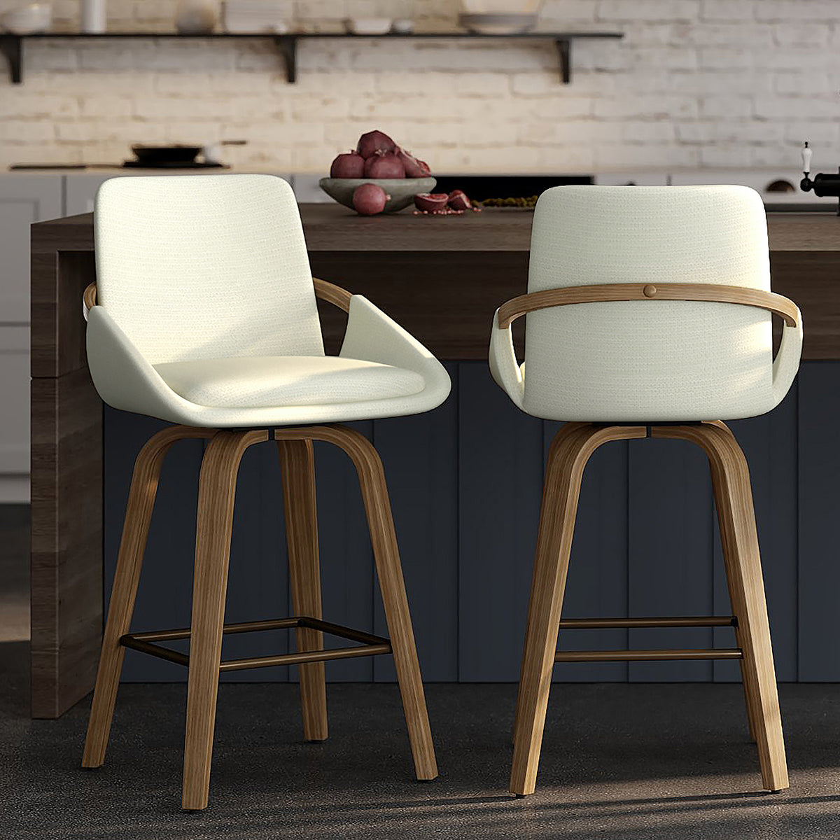 Parker 26″ Counter Stool with Swivel (Ivory and Whitewash) (Set of 2)