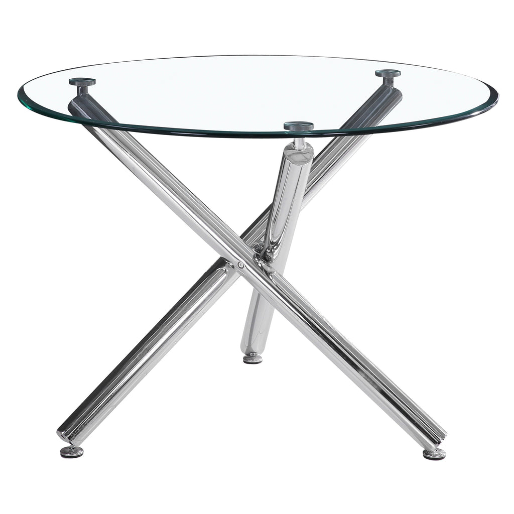 Solara and Devo 5pc Dining Set - Chrome Table and White Chairs