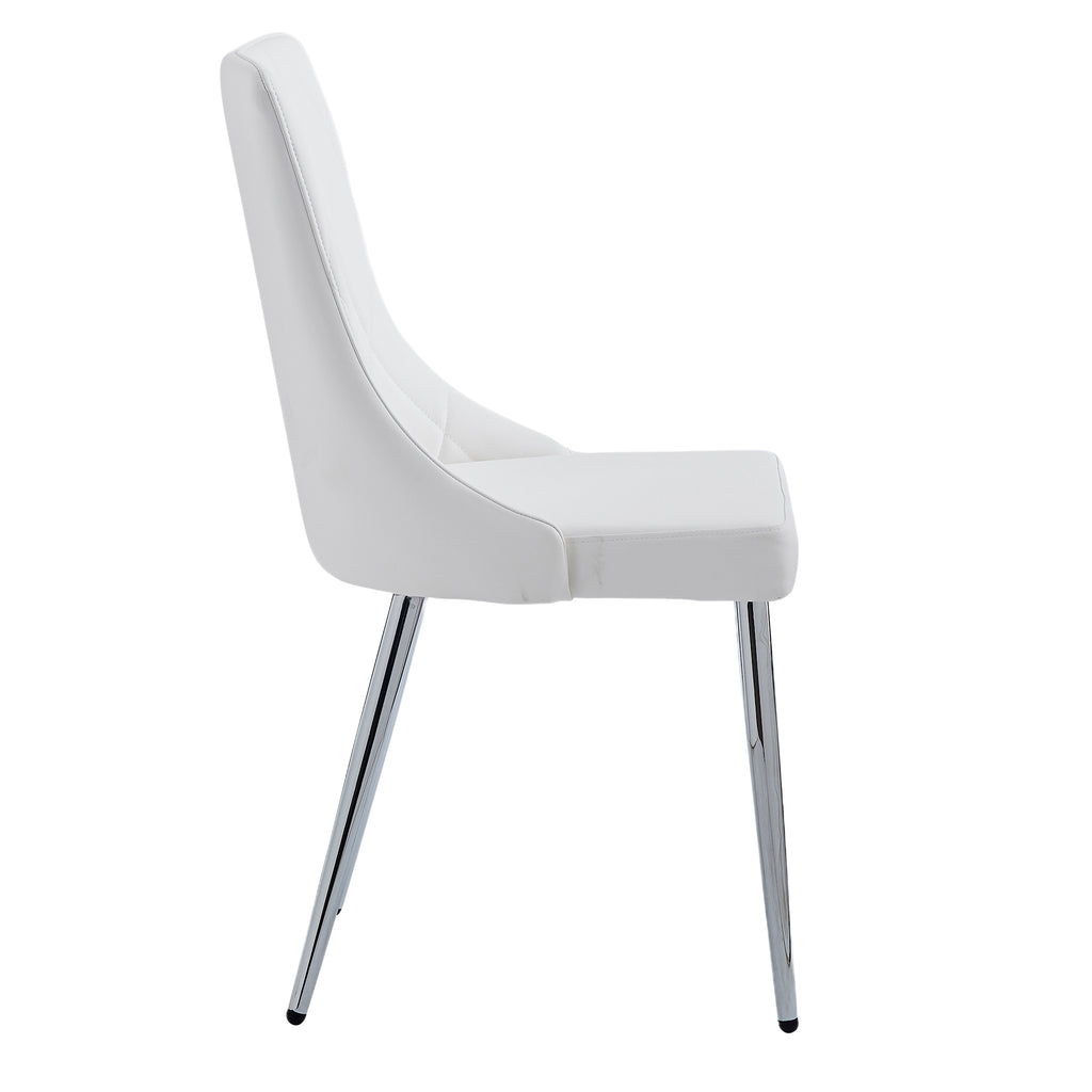 Solara and Devo 5pc Dining Set - Chrome Table and White Chairs