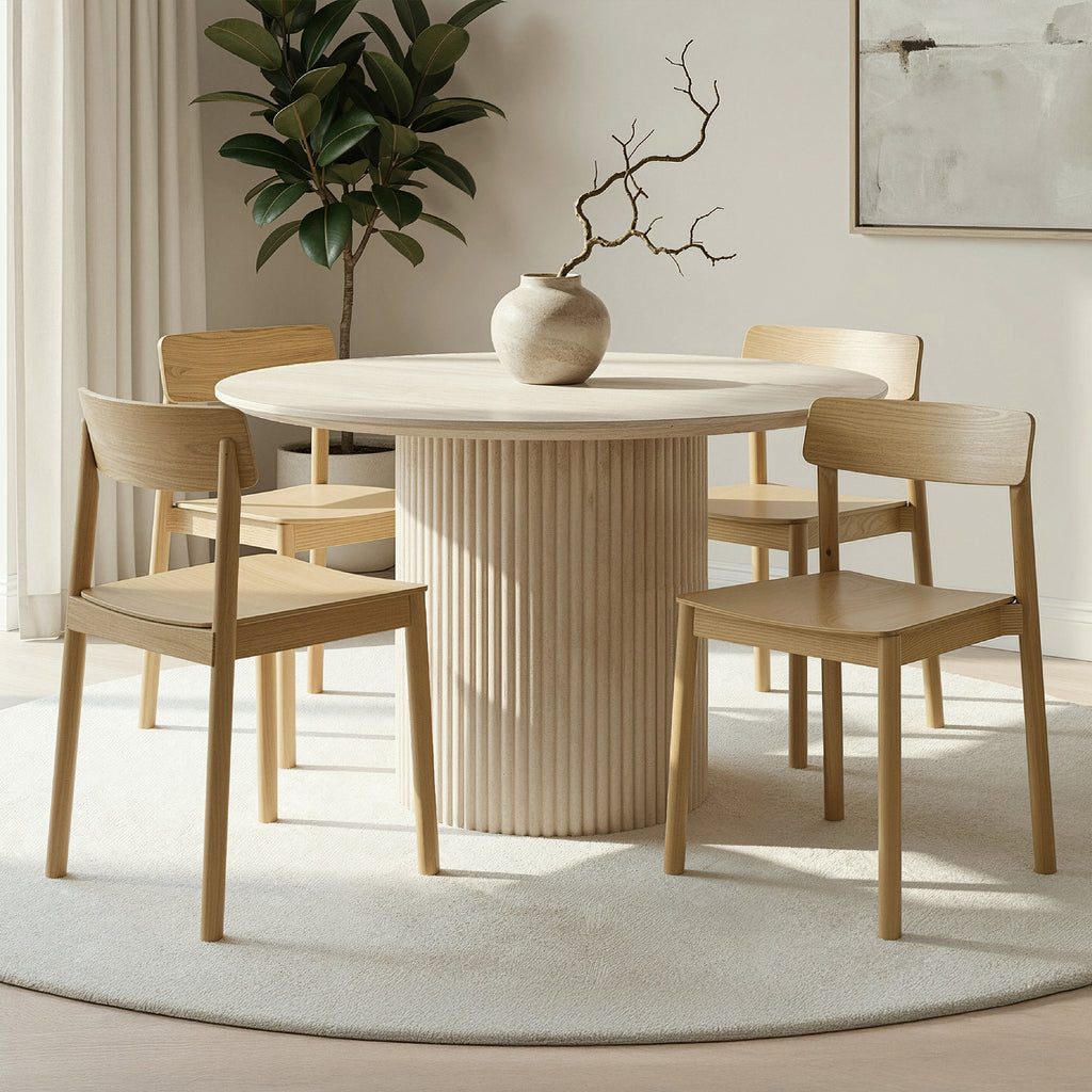 Thalia and Felix 5pc Dining Set - Ivory and Travertine Table and Natural Chairs