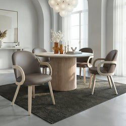 Thalia and Celest 5pc Dining Set - Ivory and Travertine Table and Dark Taupe Chairs