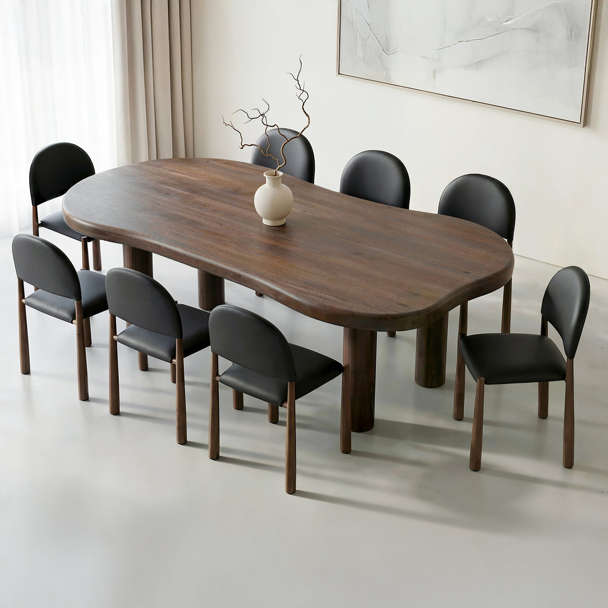 Zaloa and Auggie 9pc Dining Set - Walnut Table and Black Chairs