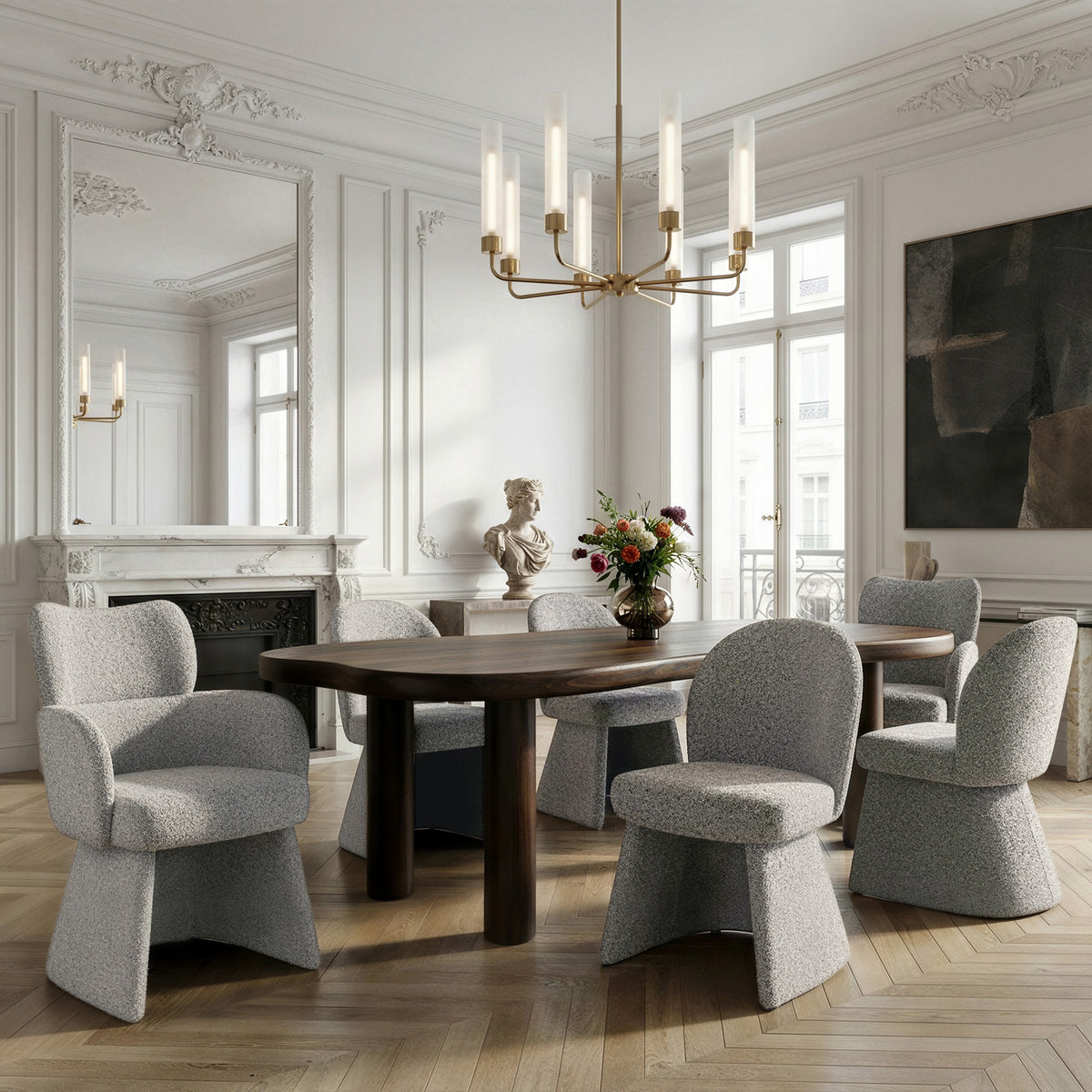 Zaloa and Noelle and Titani 7pc Dining Set - Walnut Table and Beige Chairs