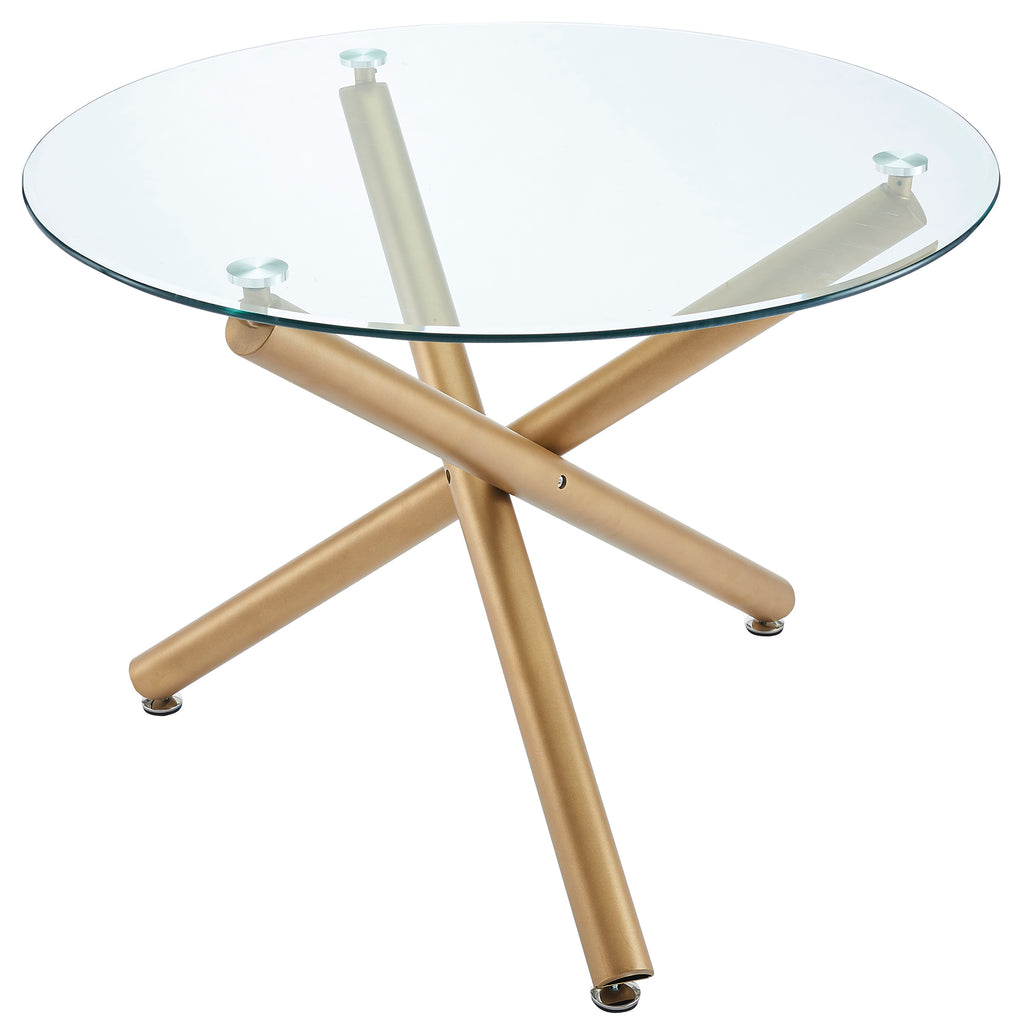 Carmilla and Antoine 5pc Dining Set - Aged Gold Table and White Chairs