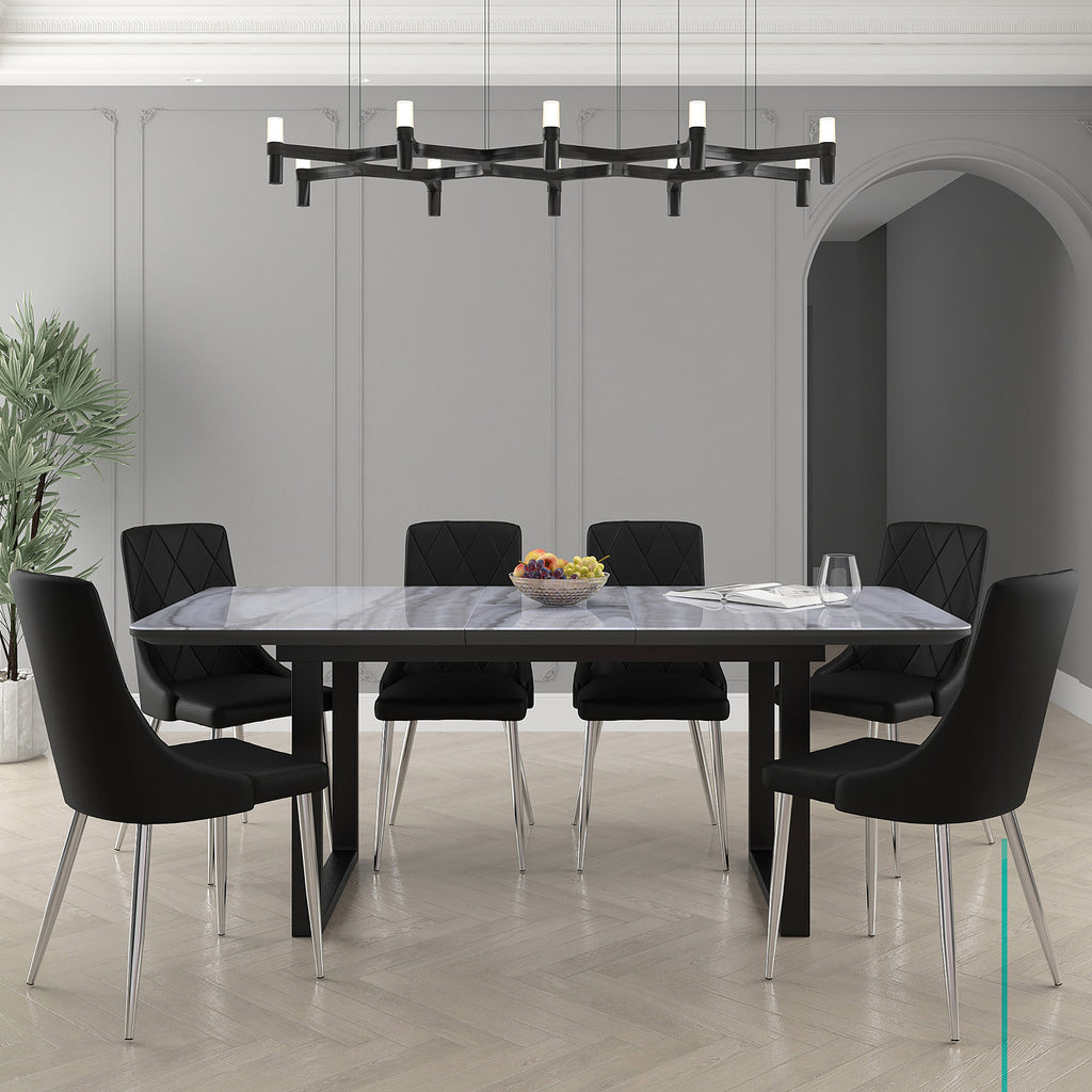 Gavin and Devo 7pc Dining Set - Black Table and Black Chairs