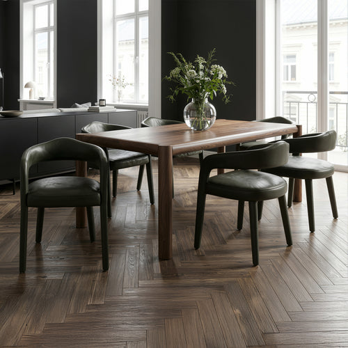 Advik and Caden 7pc Dining Set - Walnut Table and Moss Chairs