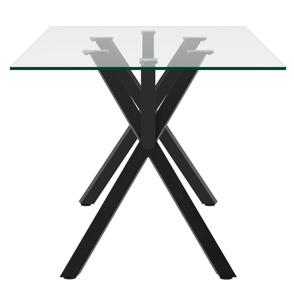 Stark and Venice 7pc Dining Set - Black Table and Beige Chairs