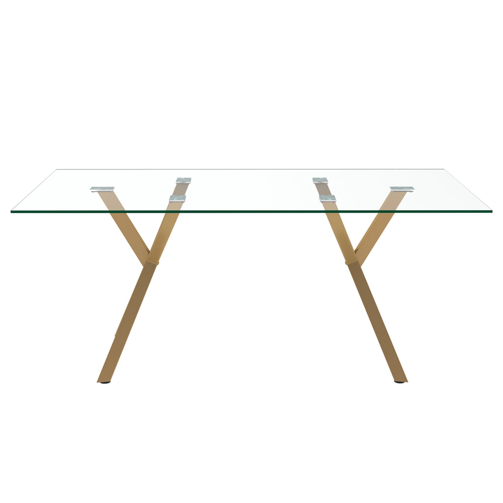 Stark and Cleo 7pc Dining Set - Aged Gold Table and White Chairs