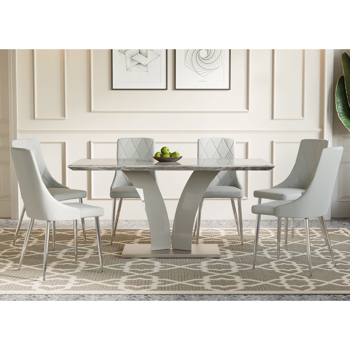 Napoli and Devo 7pc Dining Set - Grey Table and Light Grey Chairs