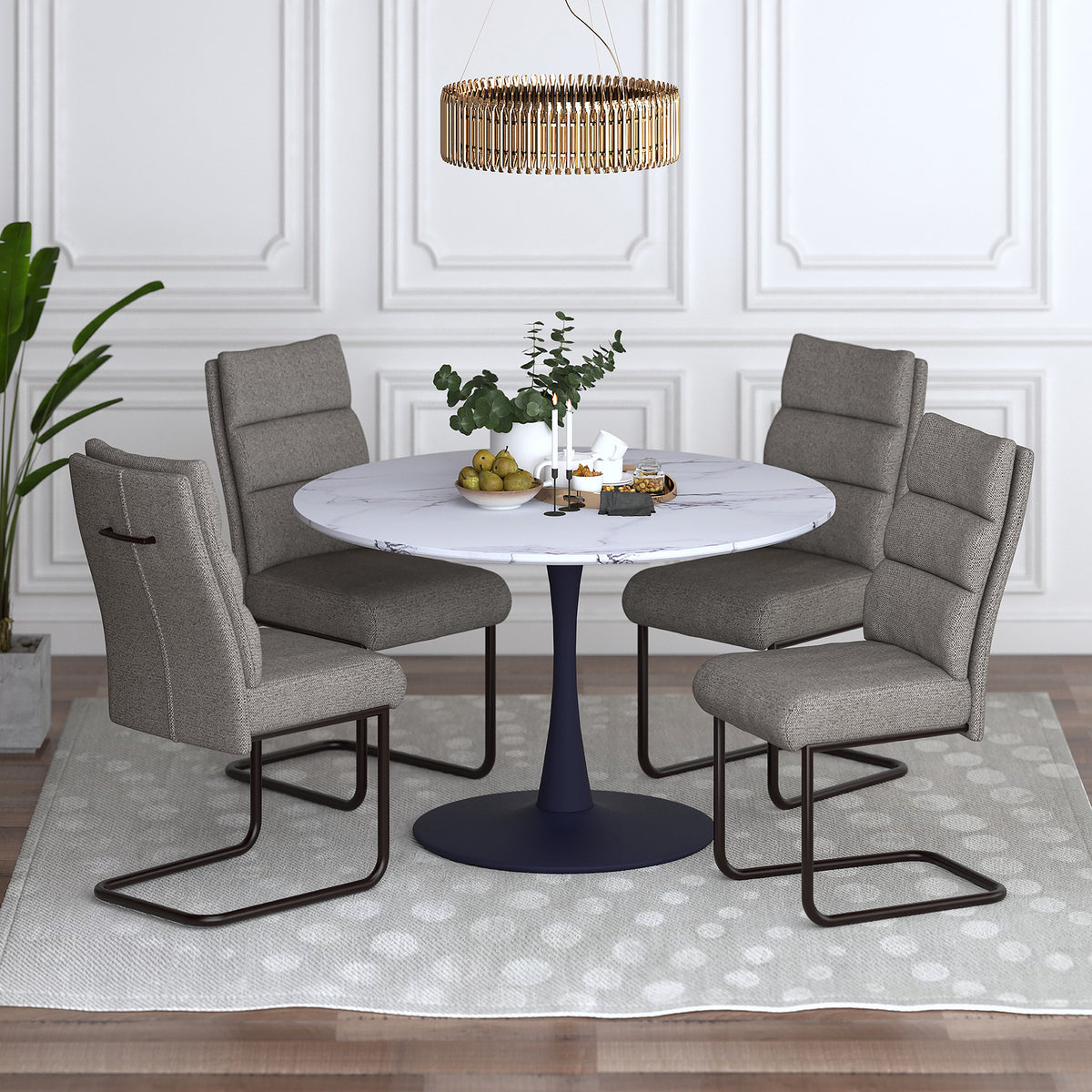 Zilo and Brodi 5pc Dining Set - Black Table and Charcoal Chairs