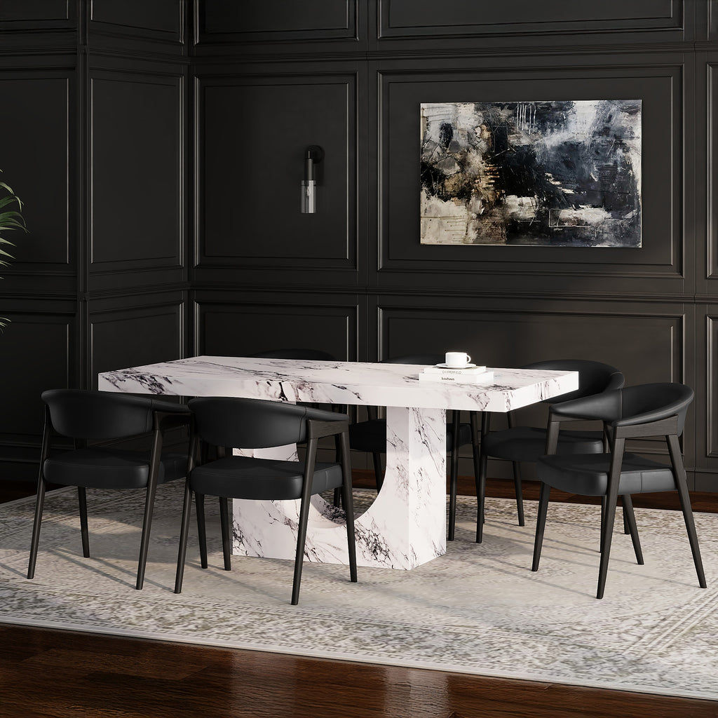 Aurelia and Bexley 7pc Dining Set - Bulgari White Table and Black and Dark Walnut Chairs