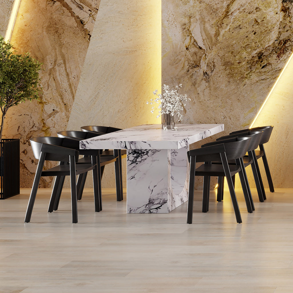 Aurelia and Mateo 7pc Dining Set - Bulgari White Table and Black Chairs
