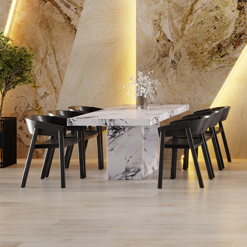 Aurelia and Mateo 7pc Dining Set - Bulgari White Table and Black Chairs