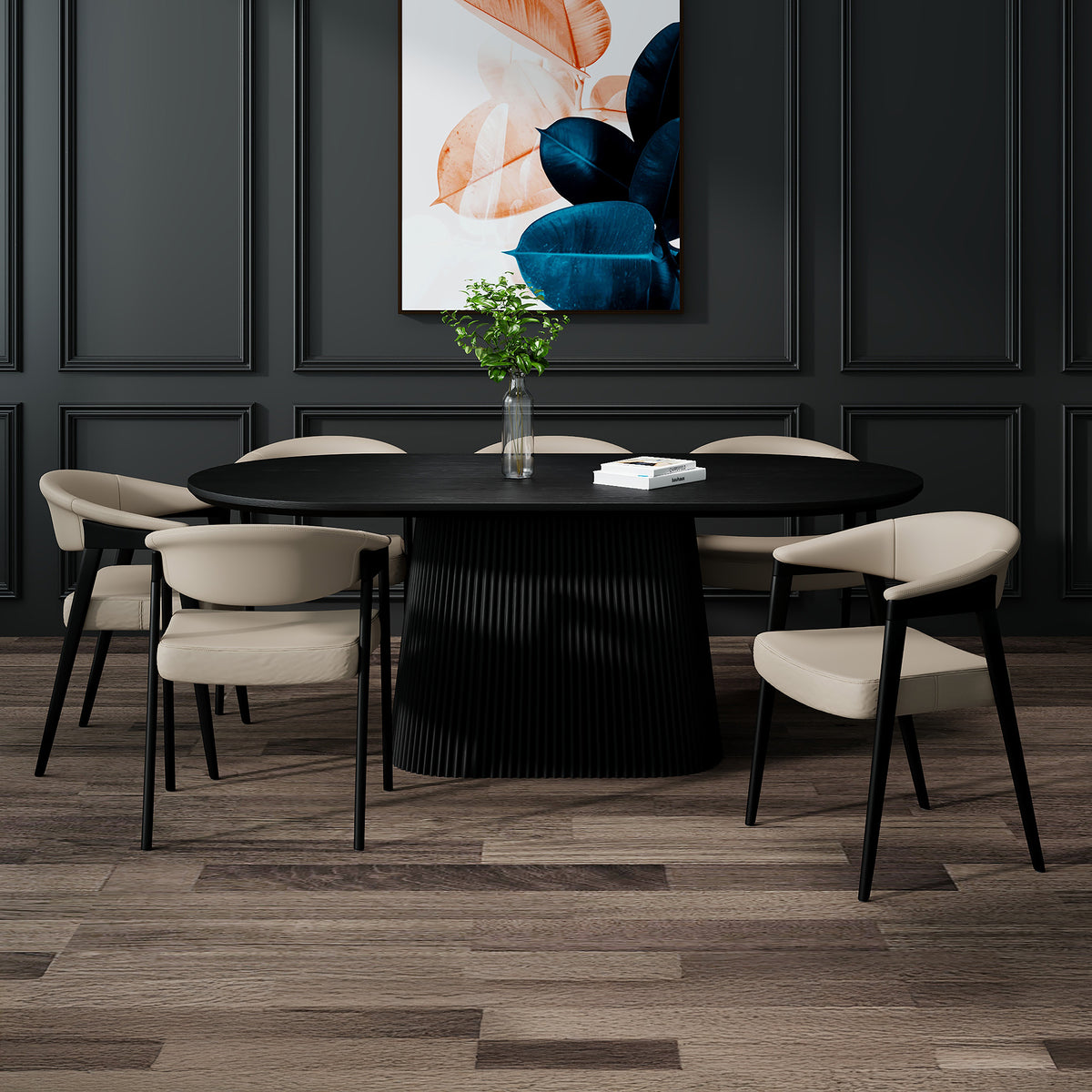 Tovas and Bexley 7pc Dining Set - Black Table and Mushroom Chairs