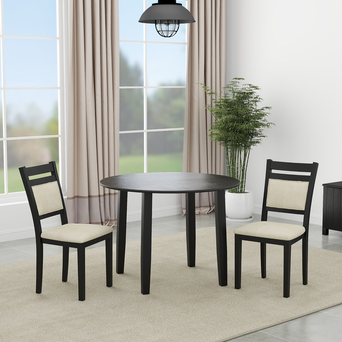 Conrad 3pc Dining Set - Black Table and Black Chairs
