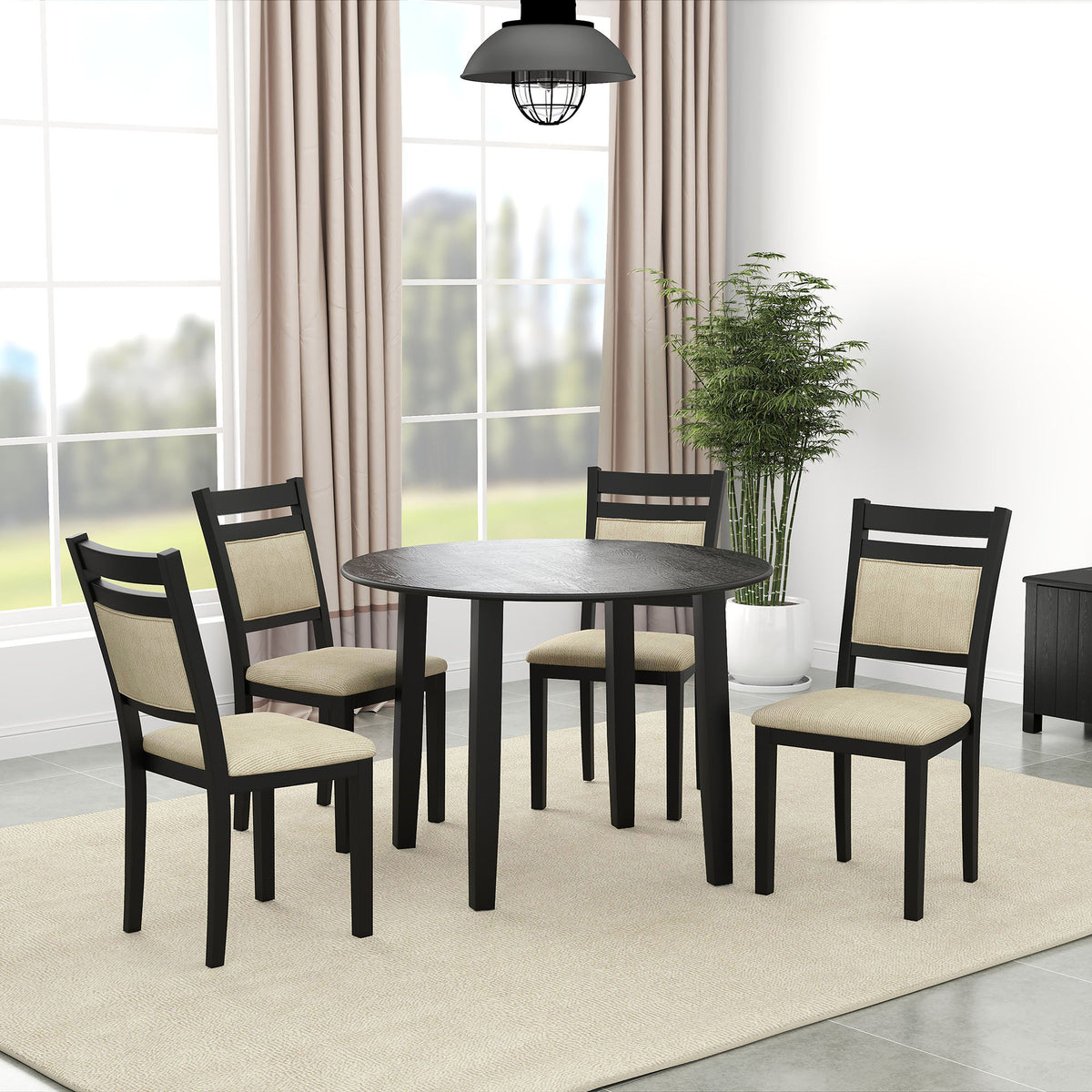 Conrad 5pc Dining Set - Black Table and Black Chairs