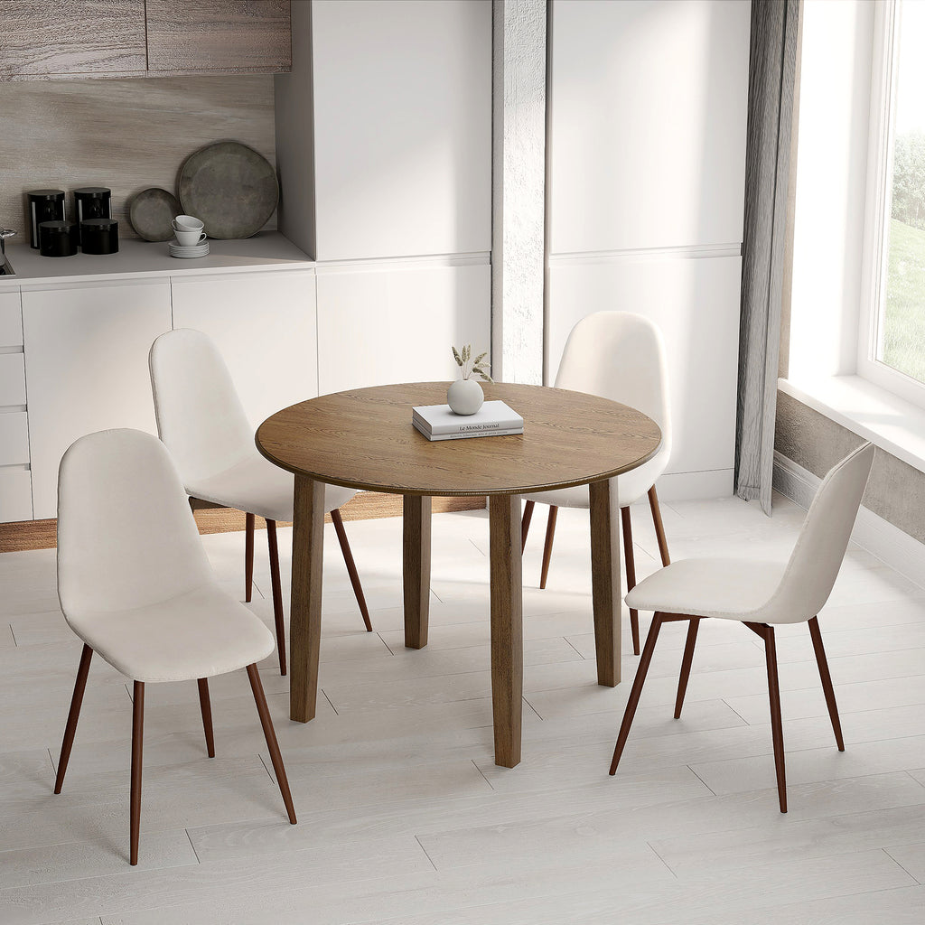 Conrad and Lyna 5pc Dining Set - Walnut Table and Beige Chairs