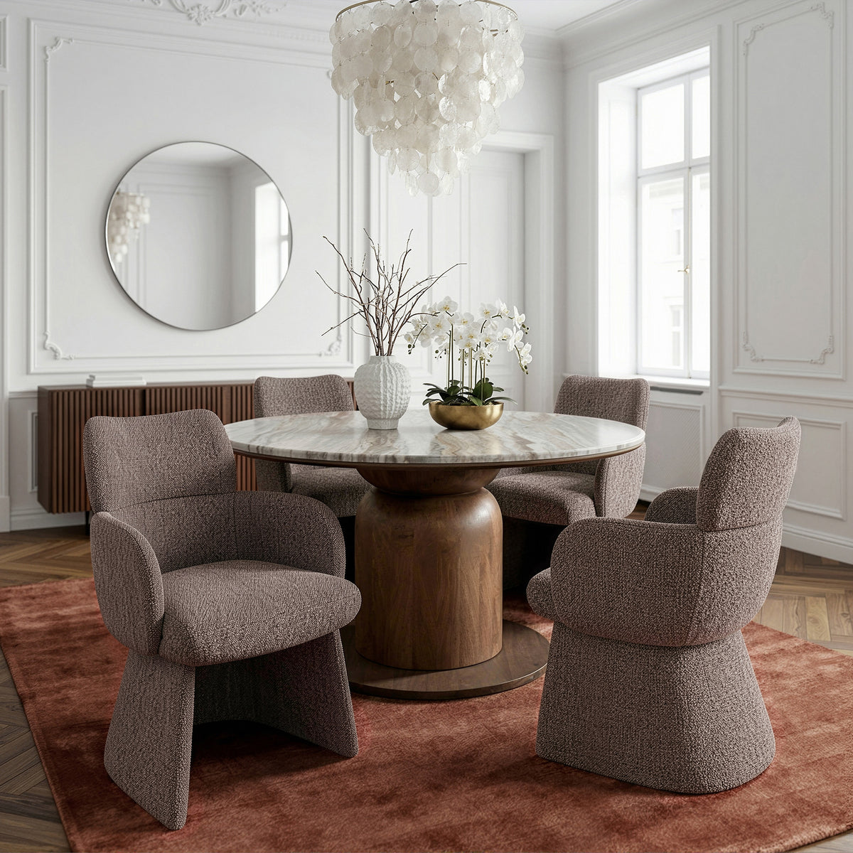 Martina and Titani 5pc Dining Set - Walnut Table and Brown Chairs