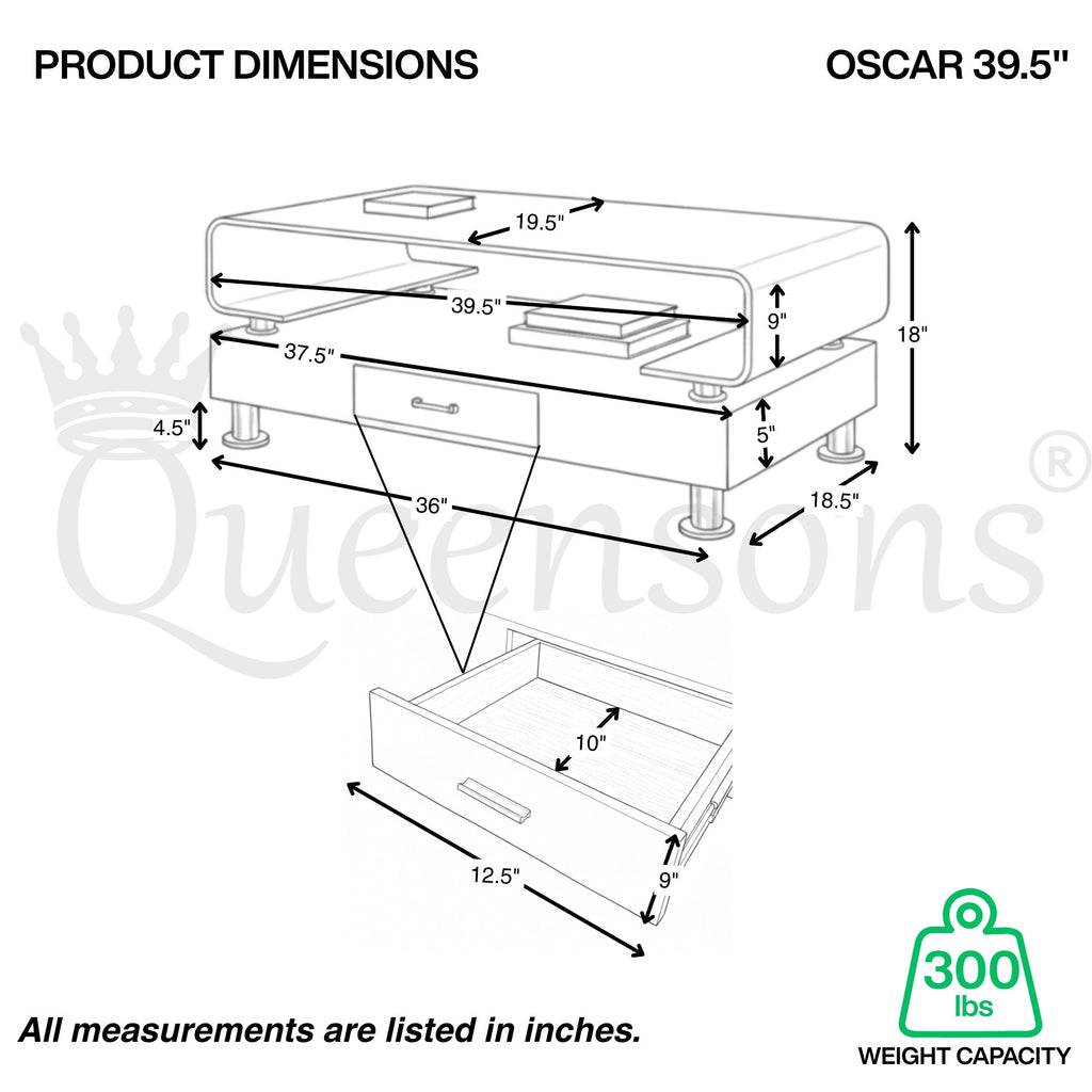 Oscar Coffee Table Grey (39.5" x 19.5")