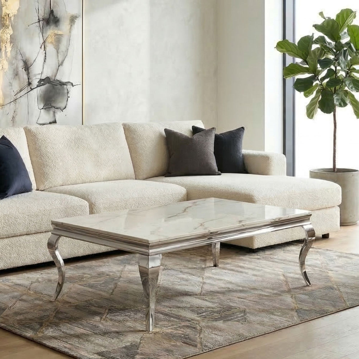 Kennedy Marble Top Coffee Table Silver