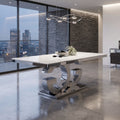 Gracie 71 Inch Marble Top Silver Dining Table