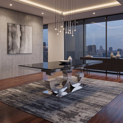 Gracie 71 Inch Glass Top Silver Dining Table