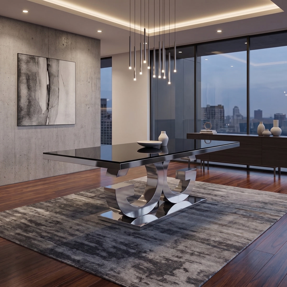 Gracie 71 Inch Glass Top Silver Dining Table