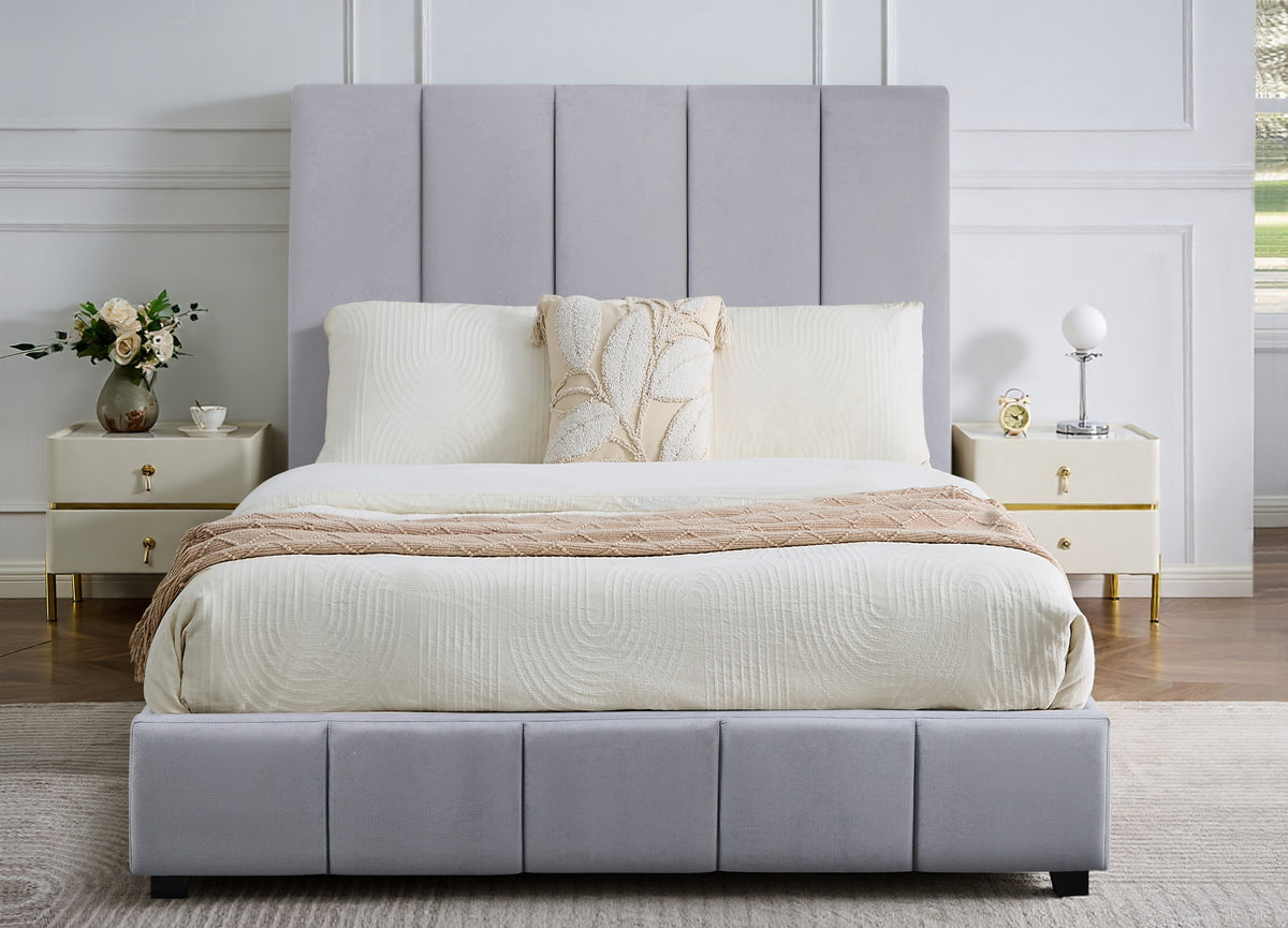 New Frankfurt Grey Queen Vegan Leather Bed with Lift Top Storage
