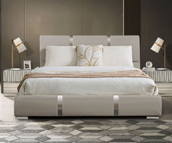 Milan Taupe Queen Vegan Leather Bed with Lift Top Storage