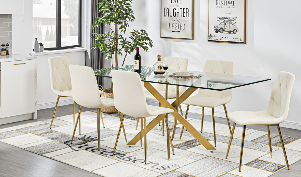 Sword Rectangular Gold and Delhi Beige Dining Set